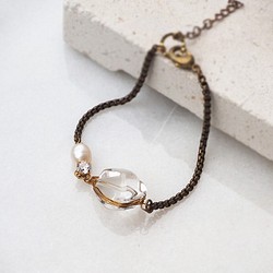 冰涼澄澈 透明水晶 白水晶 天然石珍珠鋯石手鍊 黃銅手鍊 輕珠寶 B19 第1張的照片