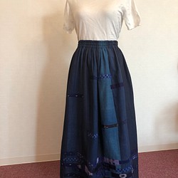 ☆手作り 1点もの 古布 藍染め 琉球絣 スカート ☆ 1枚目の画像