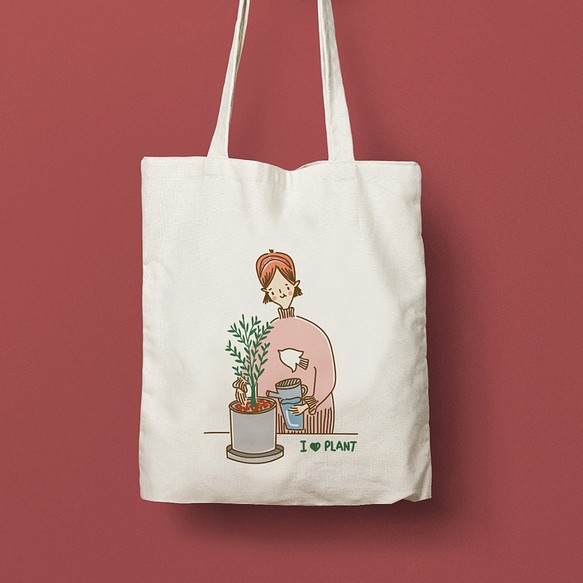 原創插畫帆布包 可愛植物托特包 環保袋 第1張的照片