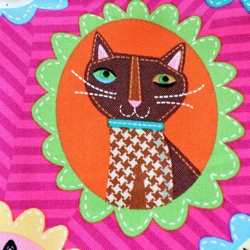 猫柄USAコットン 猫がいっぱいピンクのパッチワーク柄 生地 smile cat 