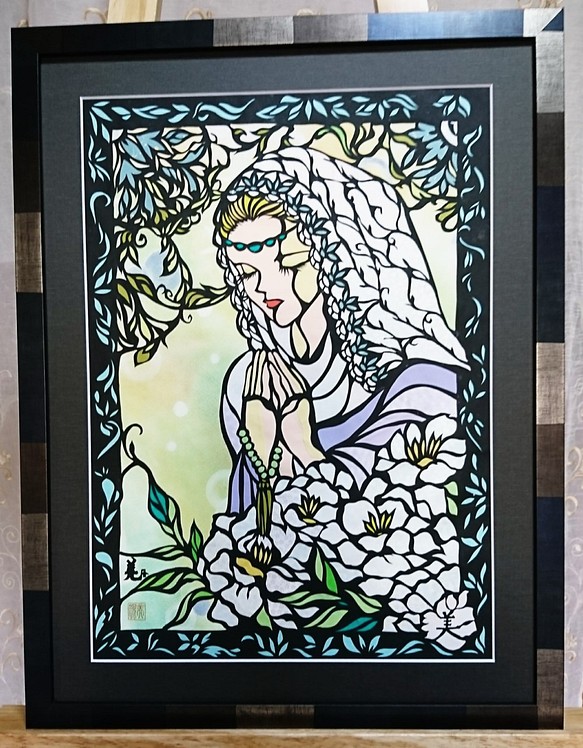 切り絵原画　カラー　聖女　祈り 1枚目の画像