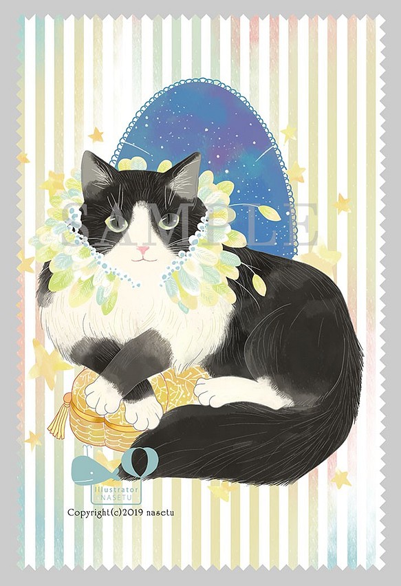 めがねふき　羽ねこ（猫）黒白猫・ハチワレ 1枚目の画像