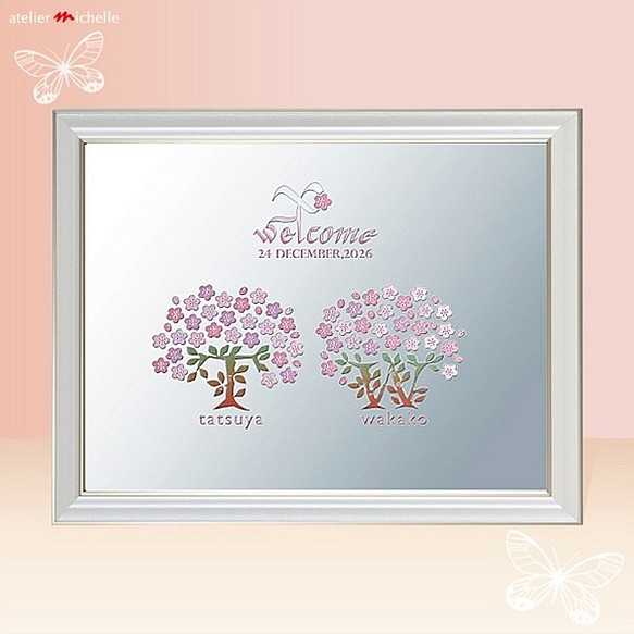 結婚式 ウェディング ウェルカムボードミラー　ひな桜（Мサイズ）／ 春・桜・可愛い 1枚目の画像