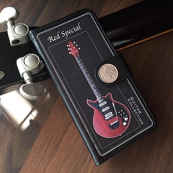 ギターiPhoneケース/クイーンモデル・黒（6ペンスコイン付き） 1枚目の画像