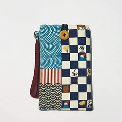 繩扣式手機袋(附手提帶)-日式將棋柴犬拼接 不擋音量 不擋傳輸線 第1張的照片