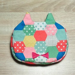 手繡貓頭錢包--粉彩幾何 第1張的照片