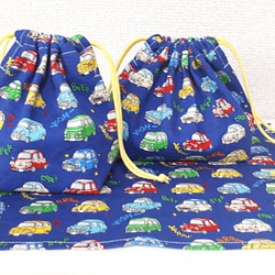 新柄♪カラフルな車柄のお弁当&コップ袋、ランチマット☆ブルー 1枚目の画像