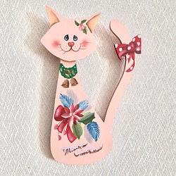 クリスマスの猫ちゃんのウェルカムサイン（ピンク） 1枚目の画像