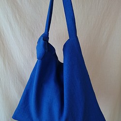 リネンのワンハンドルバッグ ■青■ 1枚目の画像