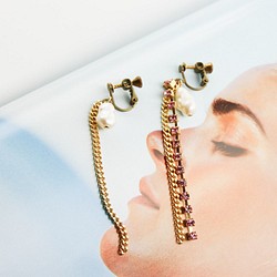 絕色黃銅系列- 天然珍珠 鋯石 光耳飾AG FASHION(耳夾) 第1張的照片