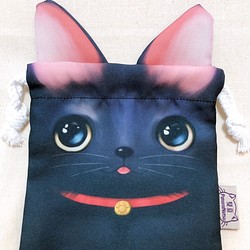 拉耳朵動物造型束口袋 - 黑貓 第1張的照片
