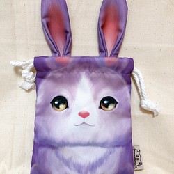 拉耳朵動物造型束口袋 - 紫兔 第1張的照片