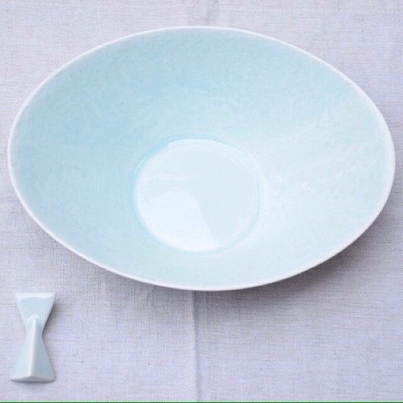【藍白色】楕円中鉢 箸置きセット 1枚目の画像