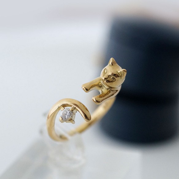 ダイヤモンドの金の猫リング（0.1ct）K18 指輪・リング naturama 通販