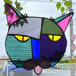 猫図鑑【ベロ】《猫サンキャッチャー》ステンドグラス 1枚目の画像