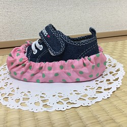 靴カバー☆ピンク×緑ドット 1枚目の画像