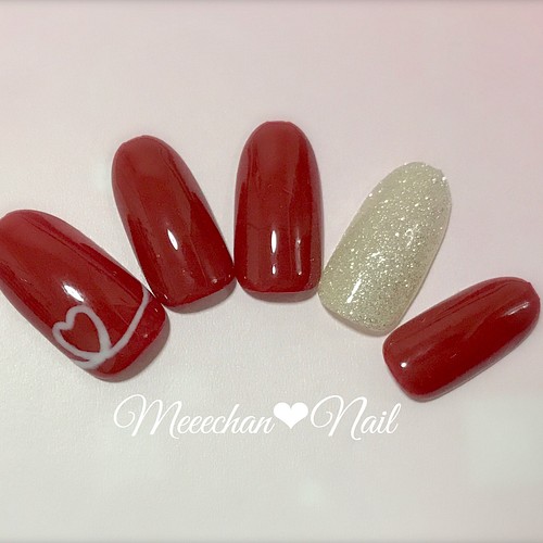 ハート シルバーラメ ボルドーネイル ネイルチップ ネイルシール Meeechan Nail 通販 Creema クリーマ ハンドメイド 手作り クラフト作品の販売サイト