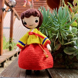 [ブラウン手作り]手編みのウール人形 - 韓国の古典的な女の子 1枚目の画像