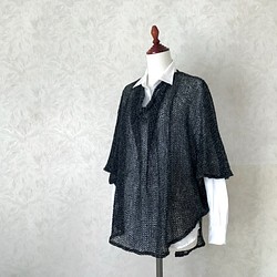 ざっくり編みのループ ニット・チュニック ポンチョ✴︎ブラック×グレー 1枚目の画像