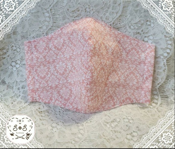 大人立体マスク（Lサイズ）☆ダマスク柄pink 1枚目の画像