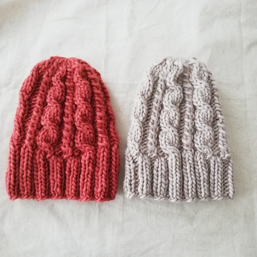 アラン模様編み もっちりニット帽 ライトグレー ウール100% 帽子 