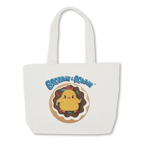 かわいい動物レジャーショッピングバッグミニトートバッグ - チキン＆ドーナツロゴ 1枚目の画像