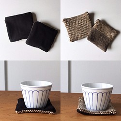 手工編織可逆杯墊“黑色和棕色” 第1張的照片