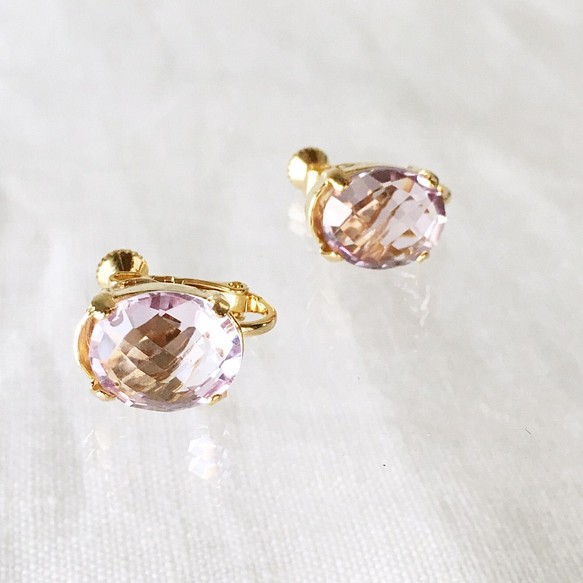【二月的誕生石】粉紅紫水晶，橢圓形，耳環 第1張的照片