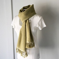 [嬰兒羊駝]男女皆宜：手工編織圍巾“綠色與白線” 第1張的照片