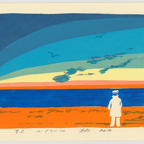 ソワール（版画シルクスクリーン）＊風景、夕焼け、黄昏、海、空 版画