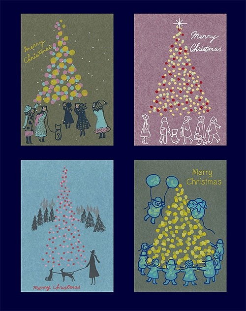 Treeライト 版画 シルクスクリーン ポストカード 4枚セット クリスマス Xmas サンタ 夜景 スマホ カード レター Dimanche Hanana 通販 Creema クリーマ ハンドメイド 手作り クラフト作品の販売サイト