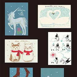 動物冬*印刷（絲印）* 8明信片*雪人貓冬眠法國公牛哈巴狗獨角獸 第1張的照片