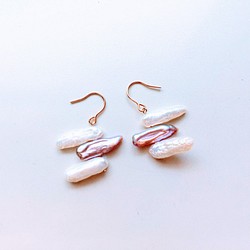 14kgf金色珍珠琵琶湖珍珠珍珠（鉤形耳環）粉紅x白色 第1張的照片
