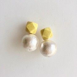 陶polygon＋コットンパール : レモン : ピアス/イヤリング 1枚目の画像