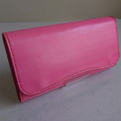 牛革手染めのピンクの長財布 1枚目の画像