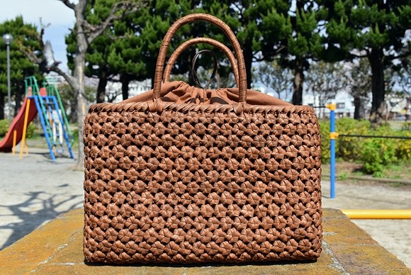 山葡萄籠バッグ | 六角花結び編み | 巾着と中布付き | (約)幅36cmx高さ