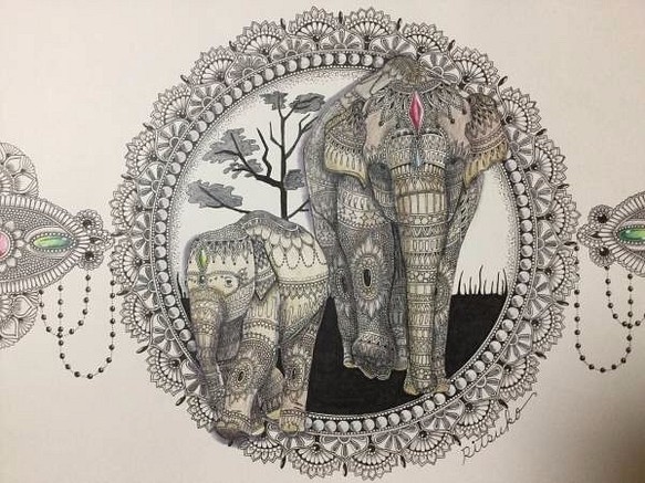 ボールペンアート 象 ゾウ 原画 ボールペン画 絵画 象の絵 縁起物-