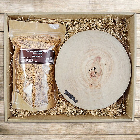 樟木鍋墊+木屑刨花禮盒(鍋墊x3 ,木屑x1)-木屑可選木種 第1張的照片