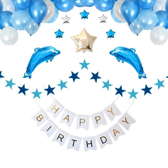 誕生日 飾り付け イルカ バルーン 豪華 風船 装飾 セット（ブルー） 1枚目の画像