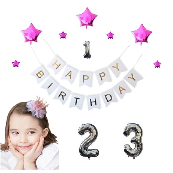 誕生日 写真 撮影 飾り付け１ ２ ３歳 光沢 風船 装飾 セット（ピンク） 1枚目の画像