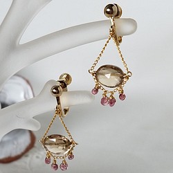 香檳石英和粉紅碧璽耳環“耳環” 第1張的照片