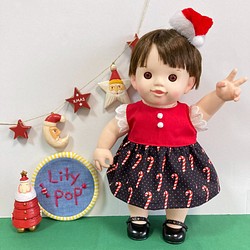 ステッキクリスマスワンピース☆(BK)　ぽぽちゃん　服　USAコットン 1枚目の画像
