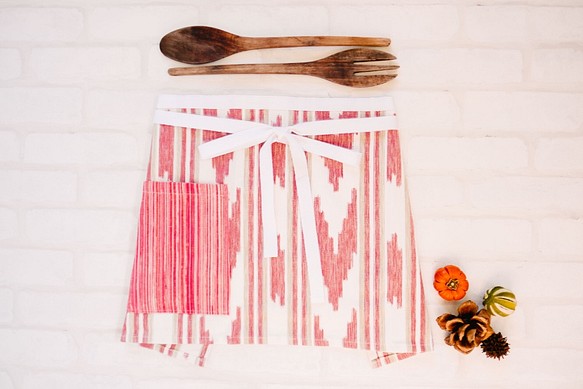 [亞麻]成人咖啡廳圍裙紅色[馬略卡島的傳統/編織面料！ ] 第1張的照片