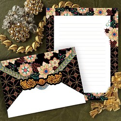 花のビーズ刺繍 レターセット（一筆箋とボタンモチーフ付き） 1枚目の画像