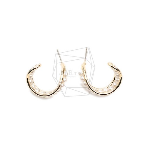 ERG-1739-G/2PCS/Hammered L Shape Earring /19mm x 32mm/Gold Plated Over Brass/Stainless Post