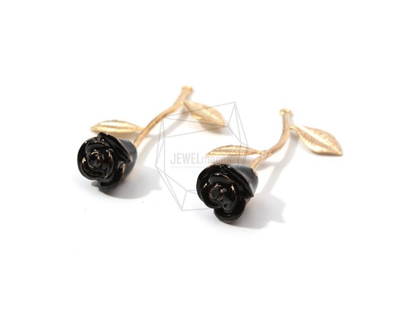 PDT-1318-MG【1件裝】玫瑰吊墜，玫瑰吊墜/黑色花瓣墜飾 第1張的照片