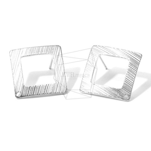 ERG-649-MR/2PCS/Square Brushed Texture Post Earring/25mm X 25mm/Matte Rhodium Plated Over Brass