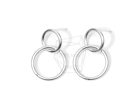 ERG-658-MR [2 件] 雙環耳環，小兩個連環耳釘 第1張的照片