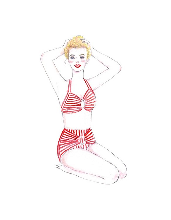 ☆SALE☆ 原画 marilyn bikini - red stripes 1枚目の画像