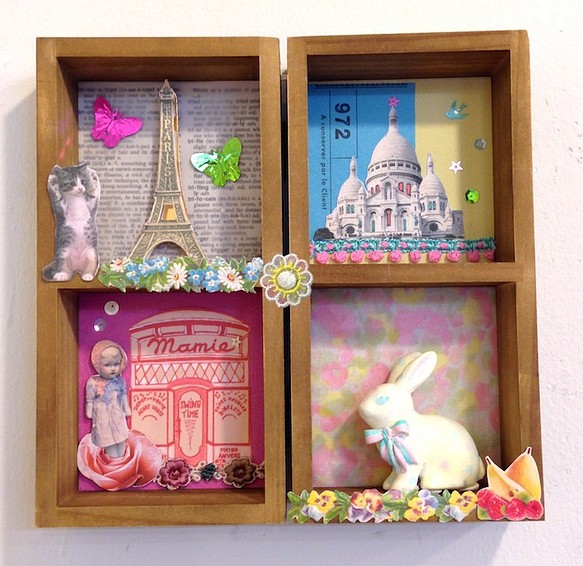 ☆SALE☆ コラージュ立体作品 paris collage box 立体・オブジェ ree